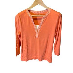 St. John's Bay Orange Three Quarter Sleeve Notched V-Neck Top SZ Medium